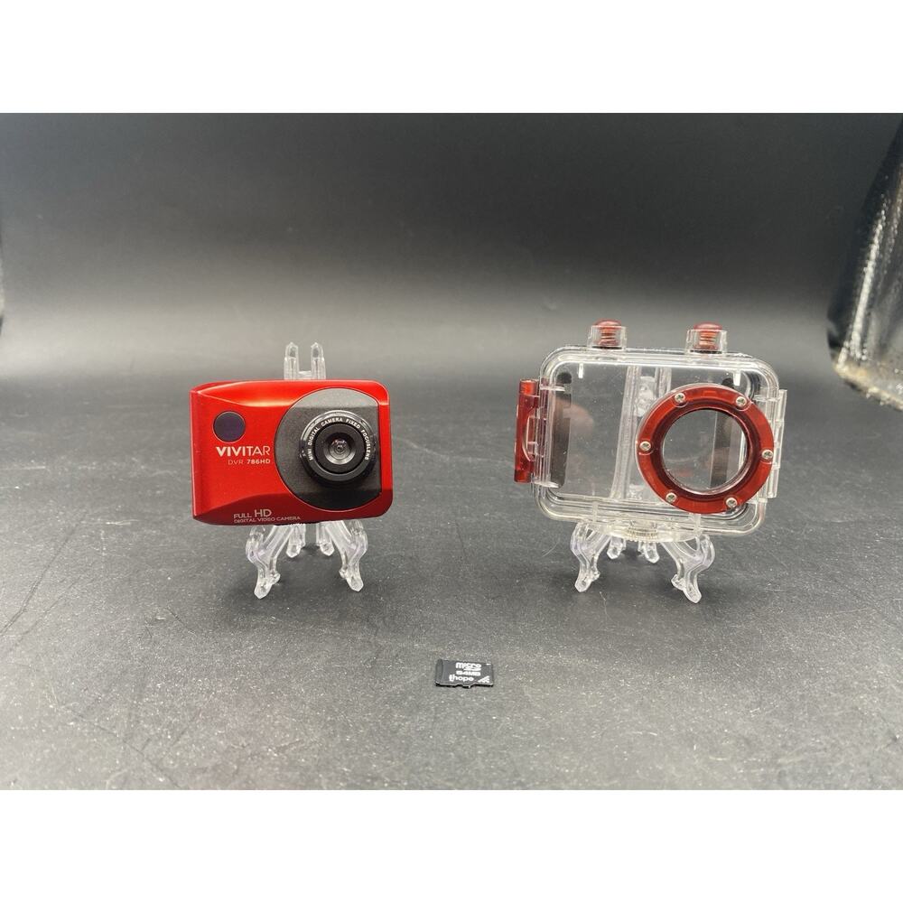 Vivitar DVR 786HD Full Action Camera, red, waterproof case ,Micro SD Card .Used